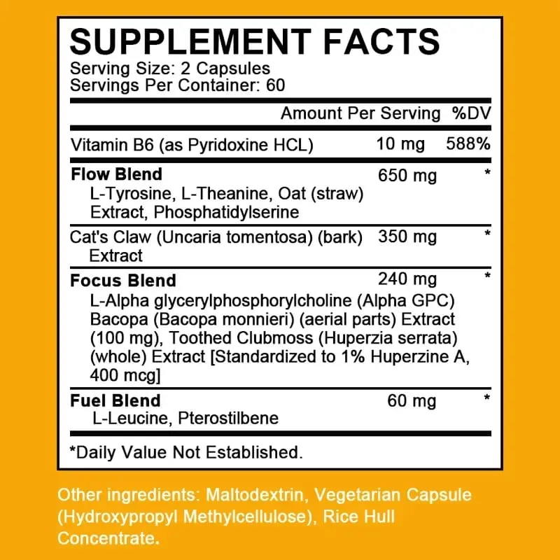 Alpha Brain Nootropics Supplément cérébral pour hommes et femmes – Mémoire Clarté mentale et cognition avec capsules de vitamine B6 Focus — image 7