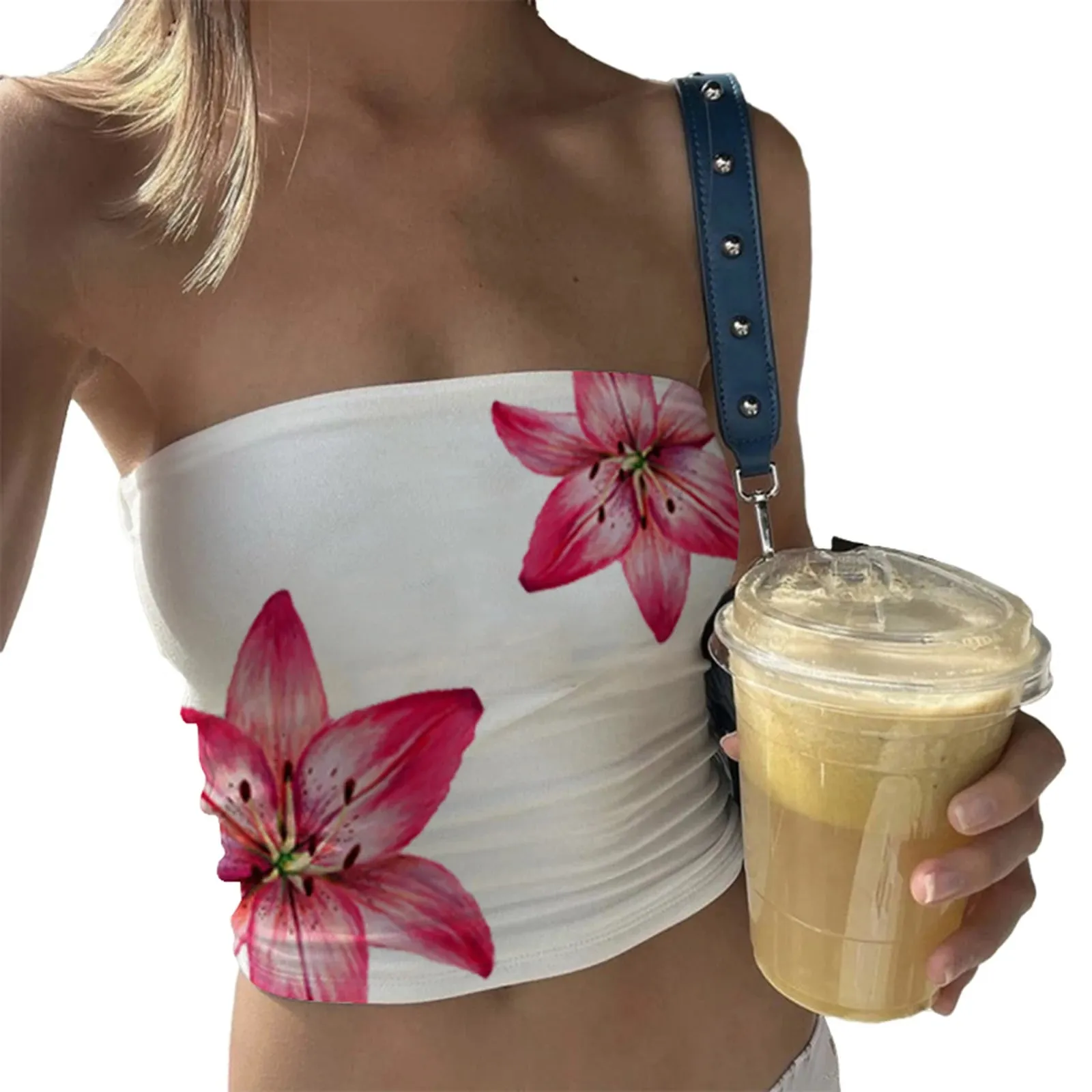 Hauts tubulaires à imprimé Floral pour femmes, hauts Bandeau sans bretelles, chemises cintrées, Streetwear, été — image 12