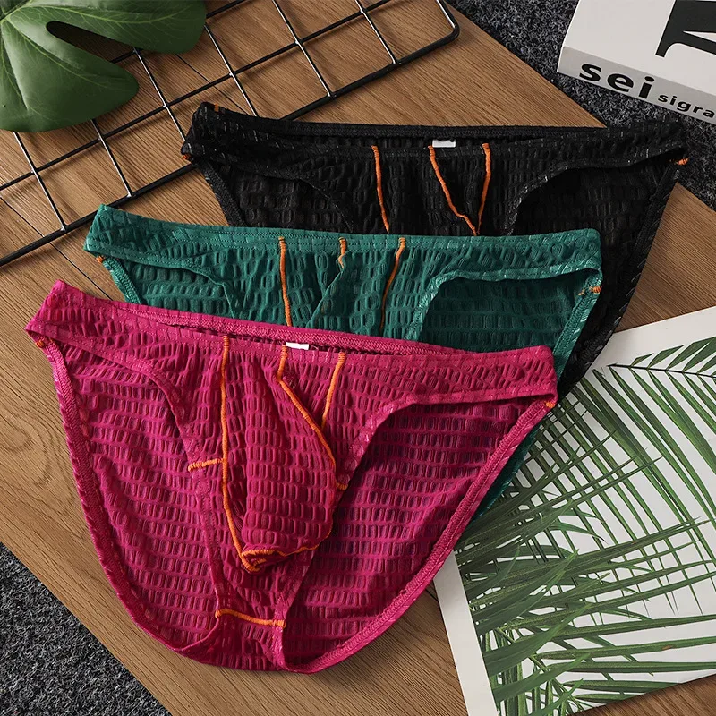 Men Sexy Briefs Underwear Lace Breathable Briefs Underpants U Pouch Ice Silk Ropa Interior Hombre Slips Sissy Panties Cuecas — image 9