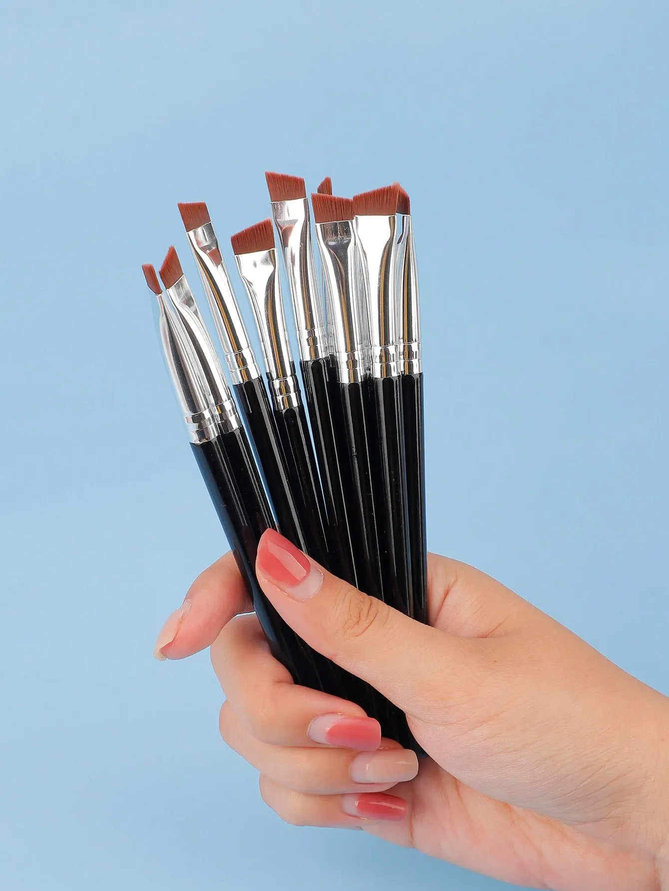 10 stykker vinklede øjenbrynsbørster Øjenbrynfarvet børste Flad tilspidsede øjenbrynskoncealerbørste Øjenmakeupbørster — image 2