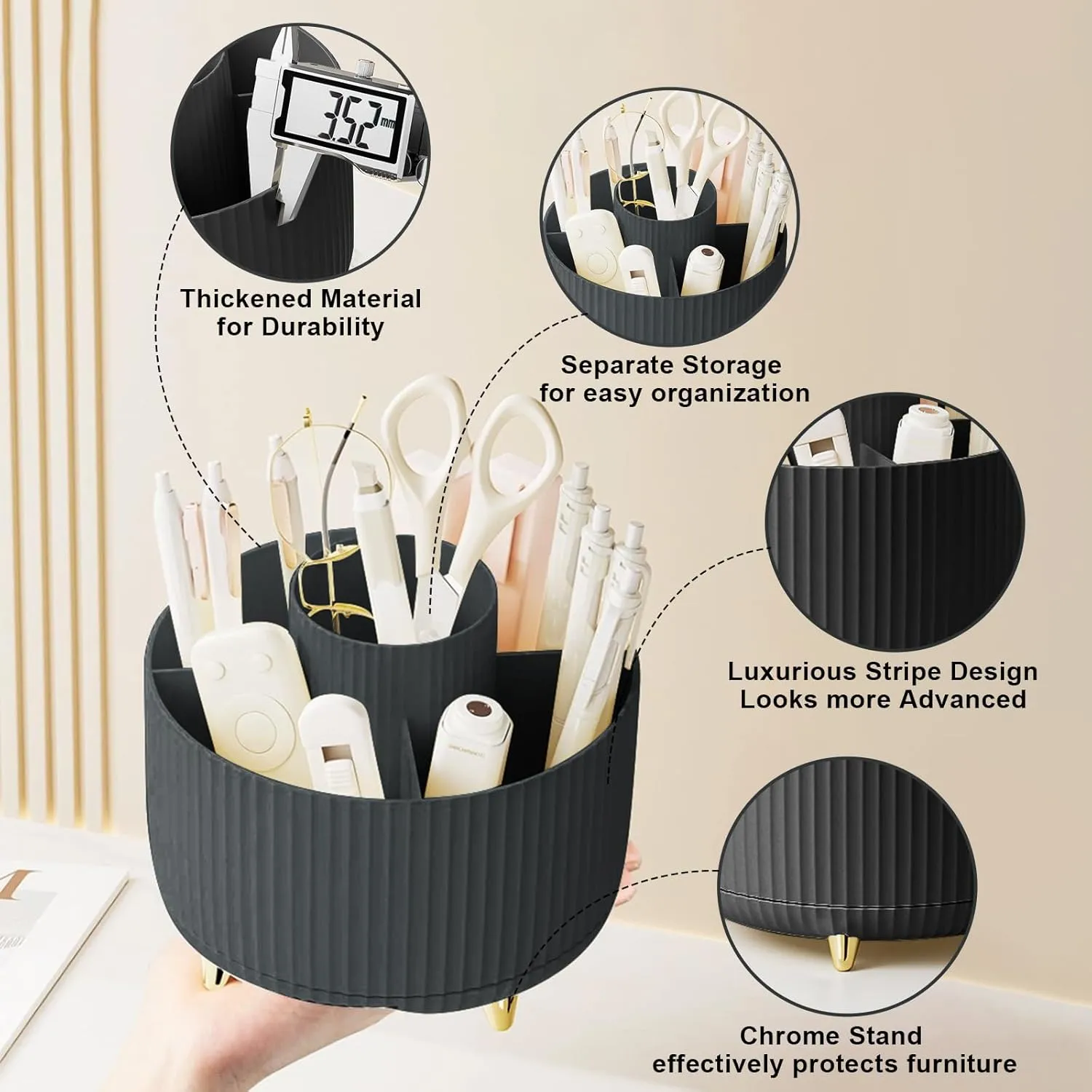 Penyusun Pemegang Berus Solek 5 Slot Berus Mekap Berputar 360° Penyusun Storan Desktop untuk Pejabat Bilik Mandi Desktop Vanity — image 3