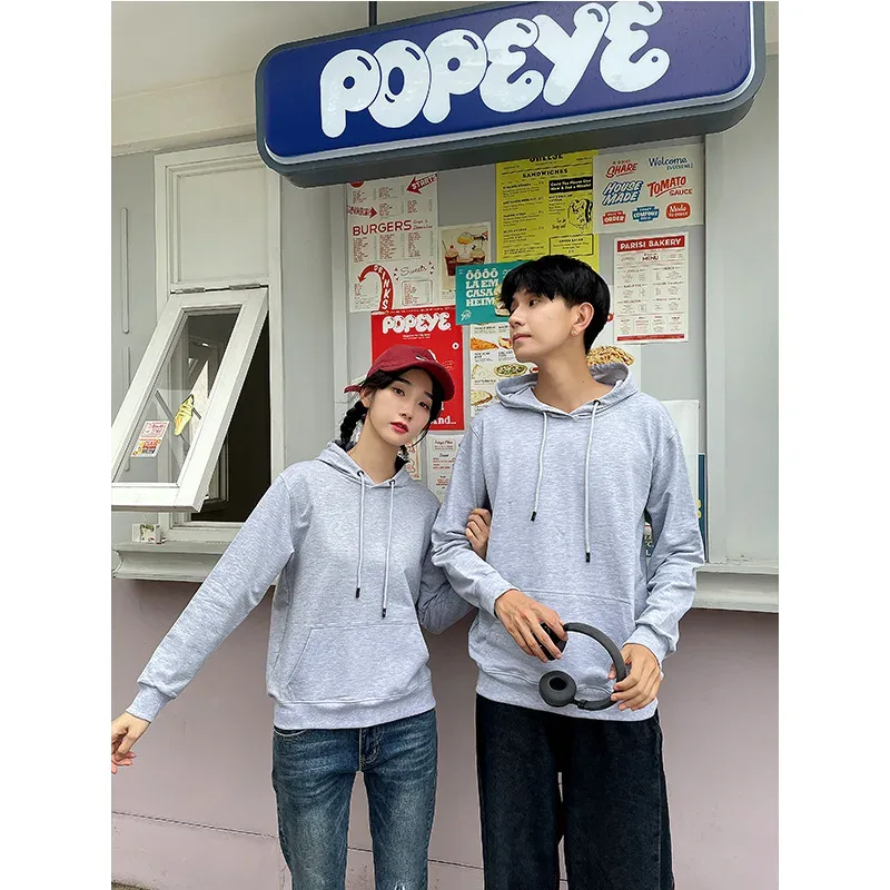 nieuwe heren effen grijze hoodies herfst trui met lange mouwen tops casual zak hoodies unisex buitenste losse sportkleding — image 4