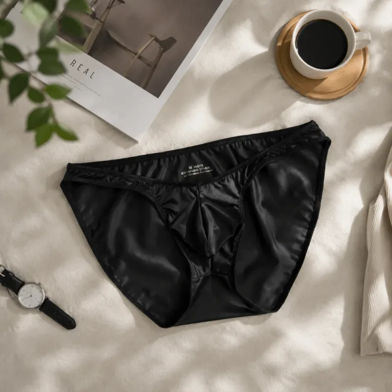 Bequeme U-Pouch-Unterwäsche für Herren mit niedriger Taille, atmungsaktiv, nahtlos, Satin-Seiden-Slip, schmaler Gürtel, Dessous, Eisseiden-Höschen, Sport — image 14