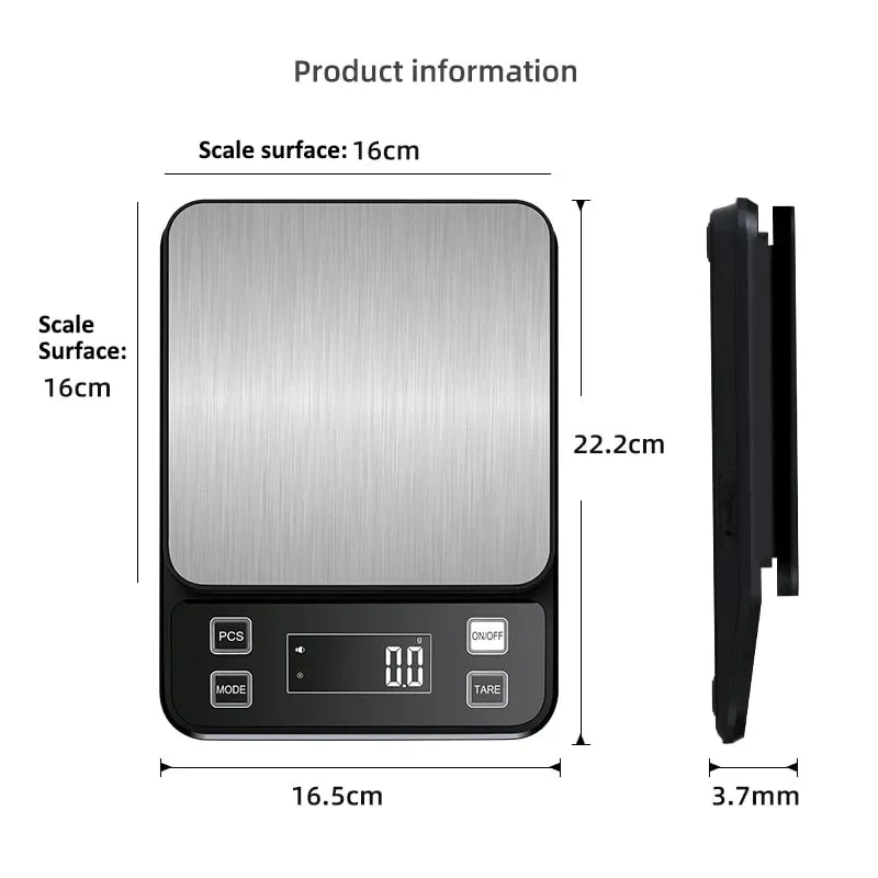3/5/10 kg 0.1g Dijital Elektronik mutfak terazisi lcd ekran Tamamen Su Geçirmez Paslanmaz Çelik Ölçme Tartı Pişirme Aracı — image 7