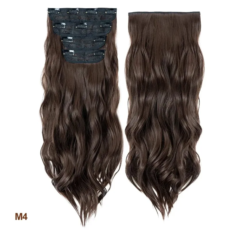 4 pièces ensemble pince dans les Extensions de cheveux mettre en évidence ondulé bouclés longs postiches synthétiques pour les femmes 22 pouces 180g pinces à cheveux cheveux — image 13