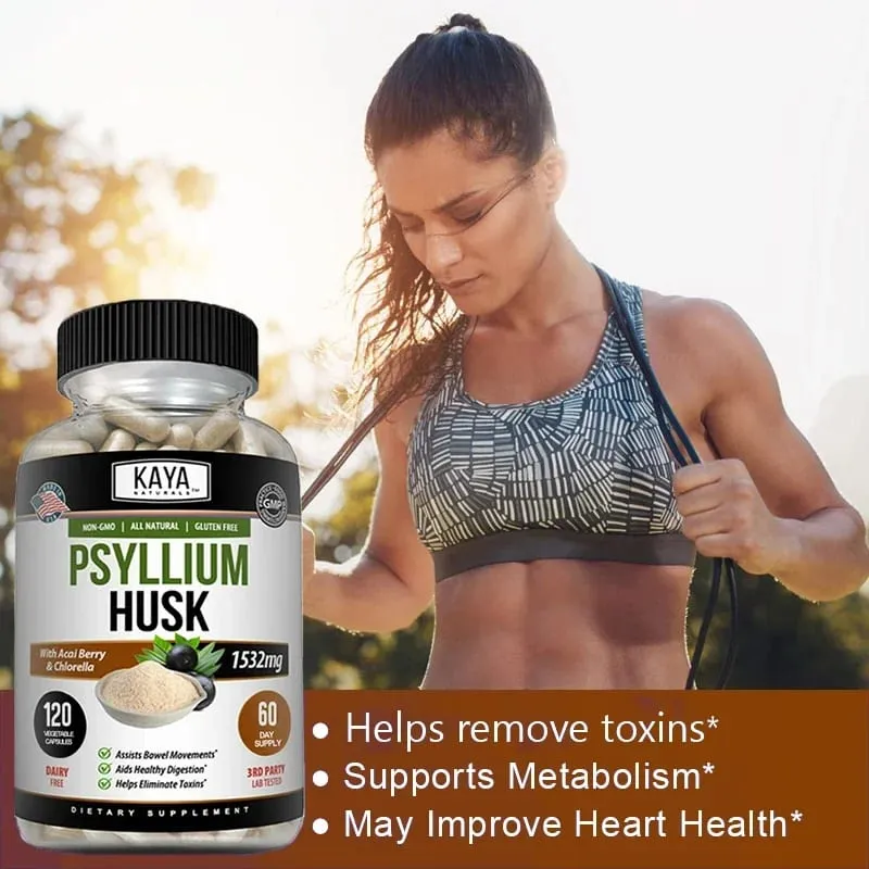 Capsules de cosse de psyllium - 1532 mg - Enrichies en racine de gingembre et en aloe vera pour favoriser la santé digestive et la détoxification de l'intestin — image 4
