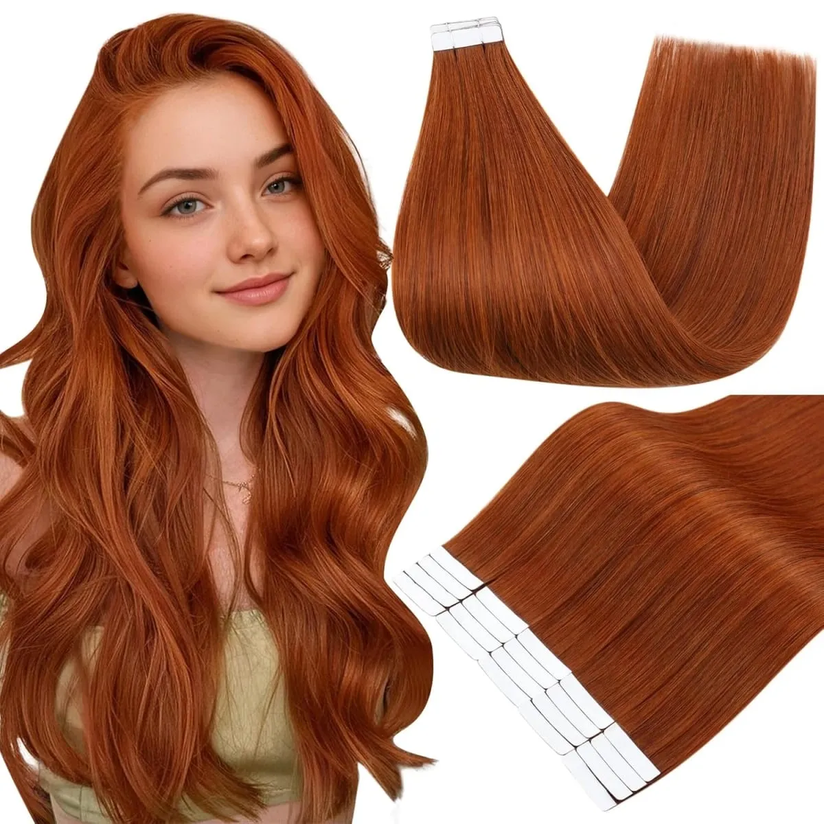 [New Color] Full Shine Tape in Hair Extensions Human Hair Brazilian Remy Straight Hair Extensions 20 Pcs 50G for Women
