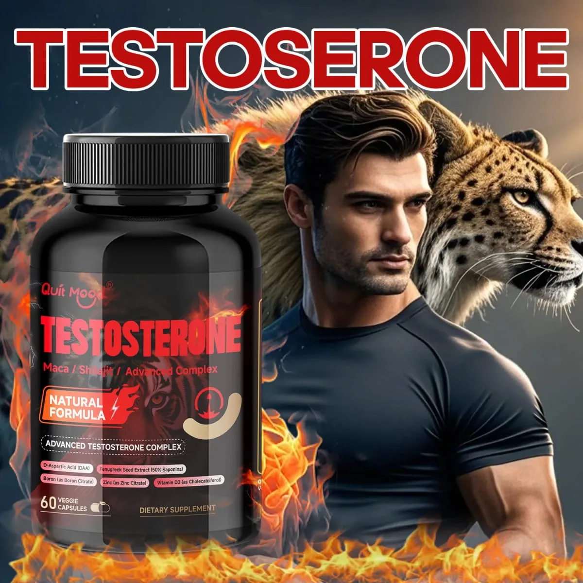 Quit Mood Men's Testosterone Capsules | 100mg Maca & 50mg Shilajit & More | Hormone Balance & Stamina Enhancer – 60 Capsules — image 5