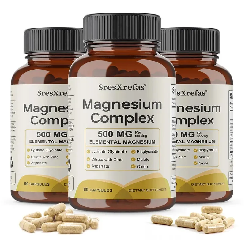 Kapsul Magnesium Kompleks 6 in 1 - Meningkatkan Tidur Nyenyak & Meredakan Otot Mendukung Otot Tulang dan Kesehatan Jantung