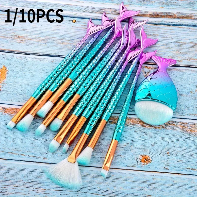 1/10 Adet Makyaj Fırça Seti -3D Denizkızı Makyaj Fırçası Göz Farı Fırçaları Kozmetik Fırçalar Göz Farı Eyeliner Allık Kapatıcı