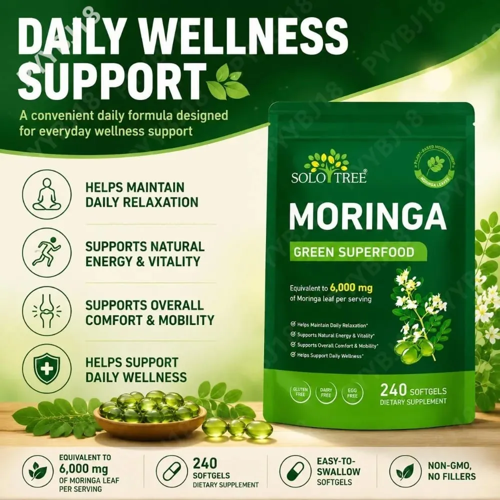 Moringa Leaf Softgels 6000 mg equivalent per portie voor dagelijkse ontspanning Natuurlijke energie Vitaliteit en comfortondersteuning 240 softgels — image 3