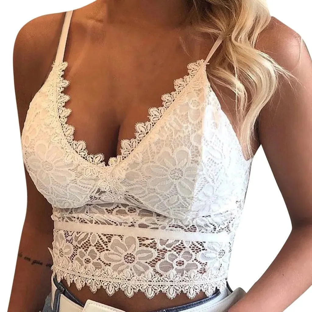 Sexy Spitze, aushöhlendes Netz, durchsichtig, schlankes, rückenfreies Neckholder-Crop-Top, Spaghettiträger, durchsichtige Stickerei, Leibchen, Weste, Korsett — image 2