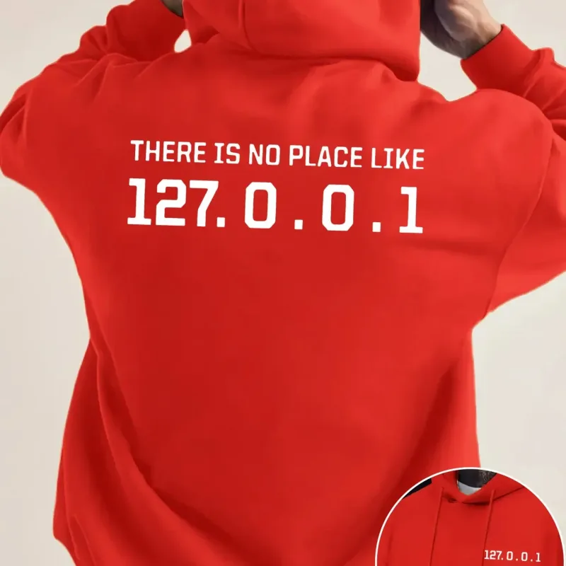 Programmer Geek 127.0.0.1 Text Graphic Hoodies For Men Double Side Print Soft Fleece Loose Hooded Pullover Tops — image 2