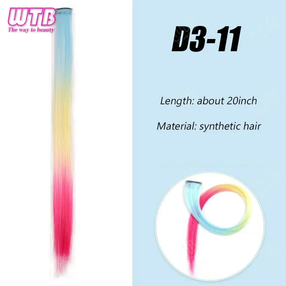 Synthetic Colored Clip in Hair Extensions Straight Hairpiece Multi-Colors Party Highlights Clip in Synthetic for Women Girls