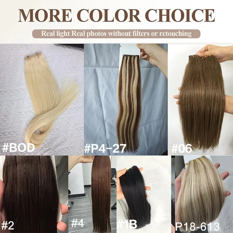 ผีเสื้อ Weft ต่อผมมนุษย์ผมที่มองไม่เห็นแบน PU พร้อม TWIN แท็บ Weft 12-24 นิ้ว microlink การประยุกต์ใช้ 40-50g — image 5