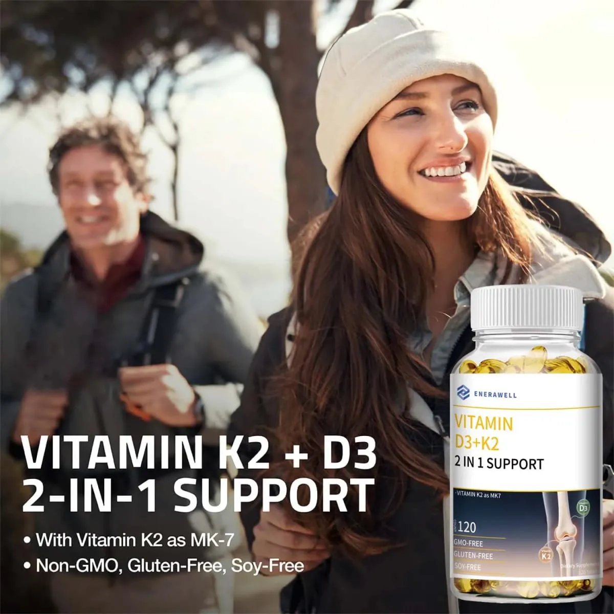 Vitamin D3 K2 MK-7 Supplement Næringsstofstøtte til knoglesundhed Tænder Hjertesundhed og immunfunktion 120 kapsler — image 8