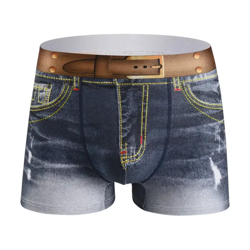 1PCS Men's underwear denim print cotton U-shaped design, breathable boxer, men's comfort cotton — image 4