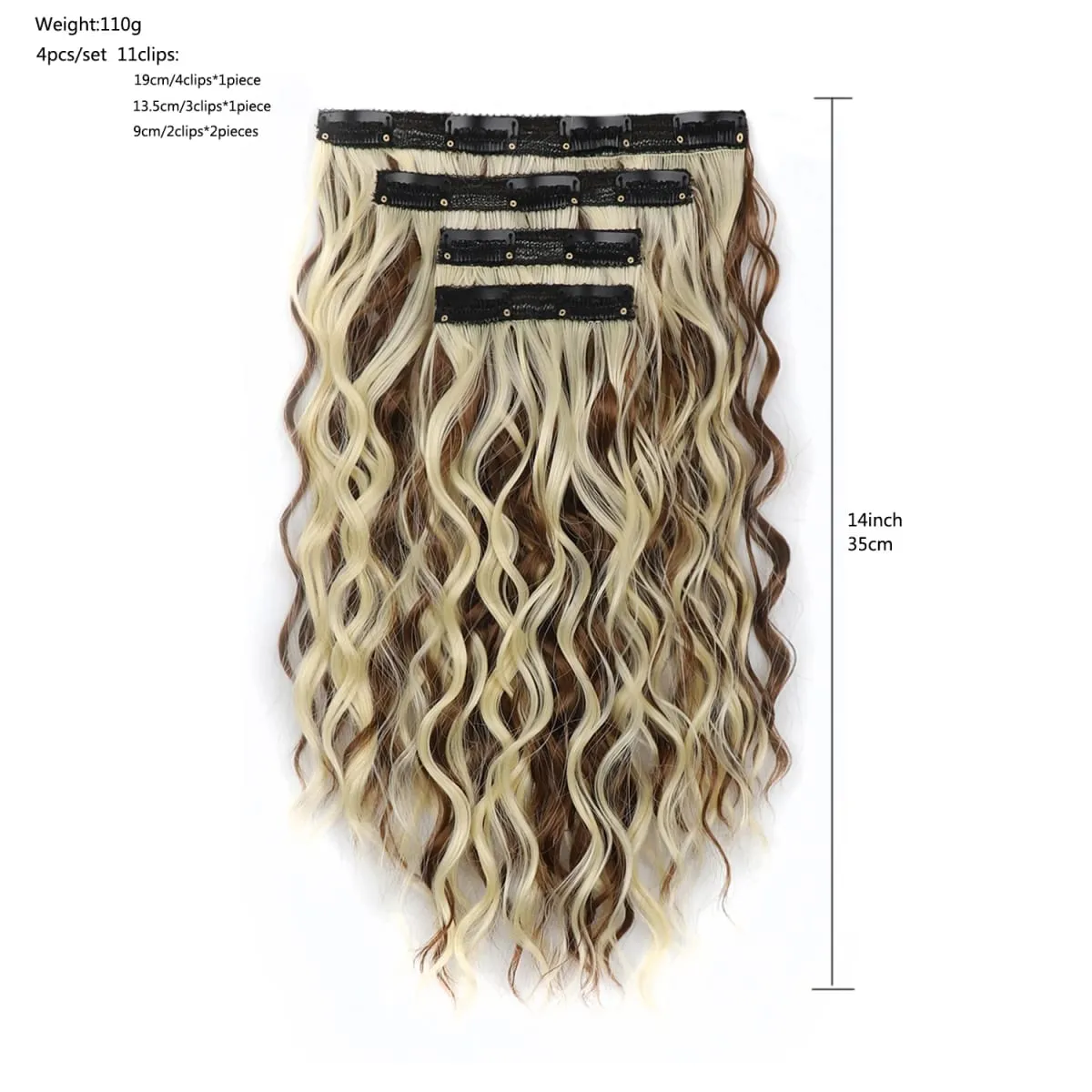 Estensioni dei capelli sintetici 4 pezzi 14 pollici corti ricci ondulati marrone biondo colore trama invisibile del pizzo posticci morbidi naturali per le donne — image 3