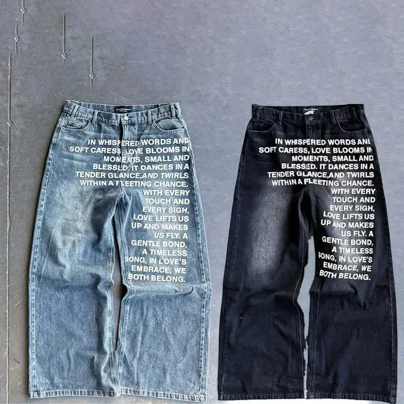 American Retro Patterned Alphabet Men Jeans Personalized Street Clothing Y2K Goth Men and Women Fashion Casual Pants — image 7