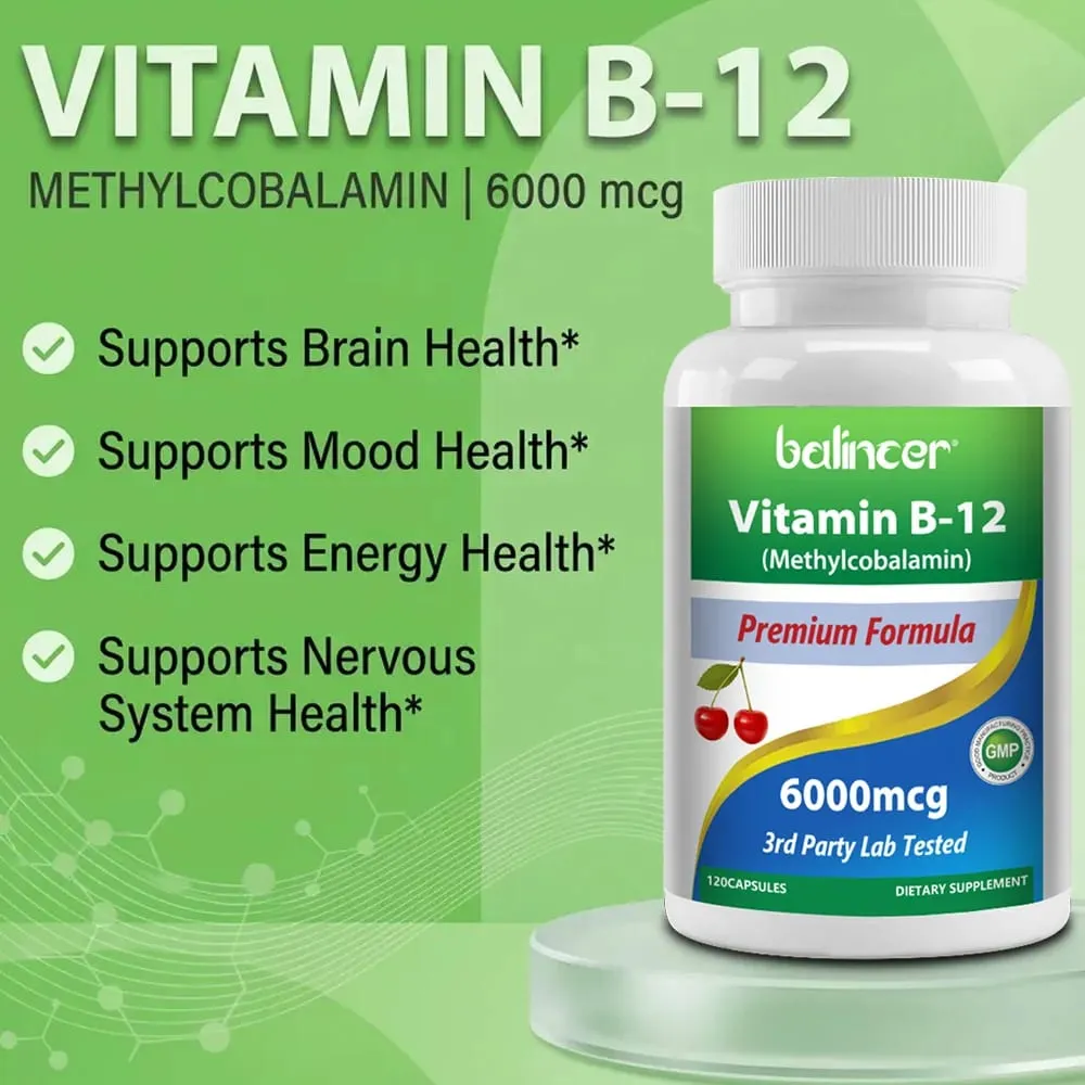 Doplněk vitamínu B12 6000 mcg - Energie Mozek Paměť Nálada Funkce srdce Podpora nervového a imunitního systému 30/60/120 tobolek — image 3