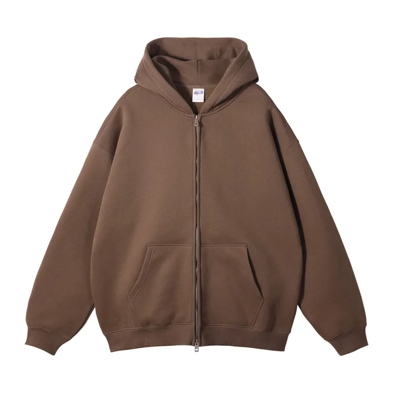 New Men Double Headed Zipper Fleece Hoodies Unisex Loose Basic Solid Warm Hooded Sweatshirts Coats For Winter HY0633