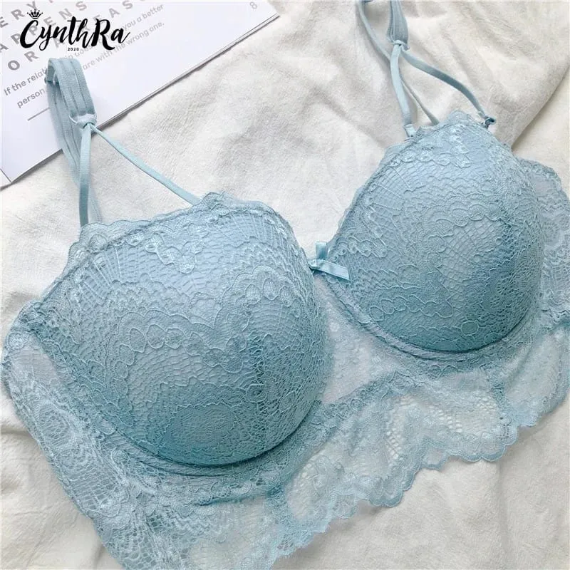 PLUS ขนาด Push Up Bra ชุดเซ็กซี่ชุดชั้นในลูกไม้ปรับ Comfort Thin Soft Breathable ชุดชั้นในสำหรับสตรี — image 7