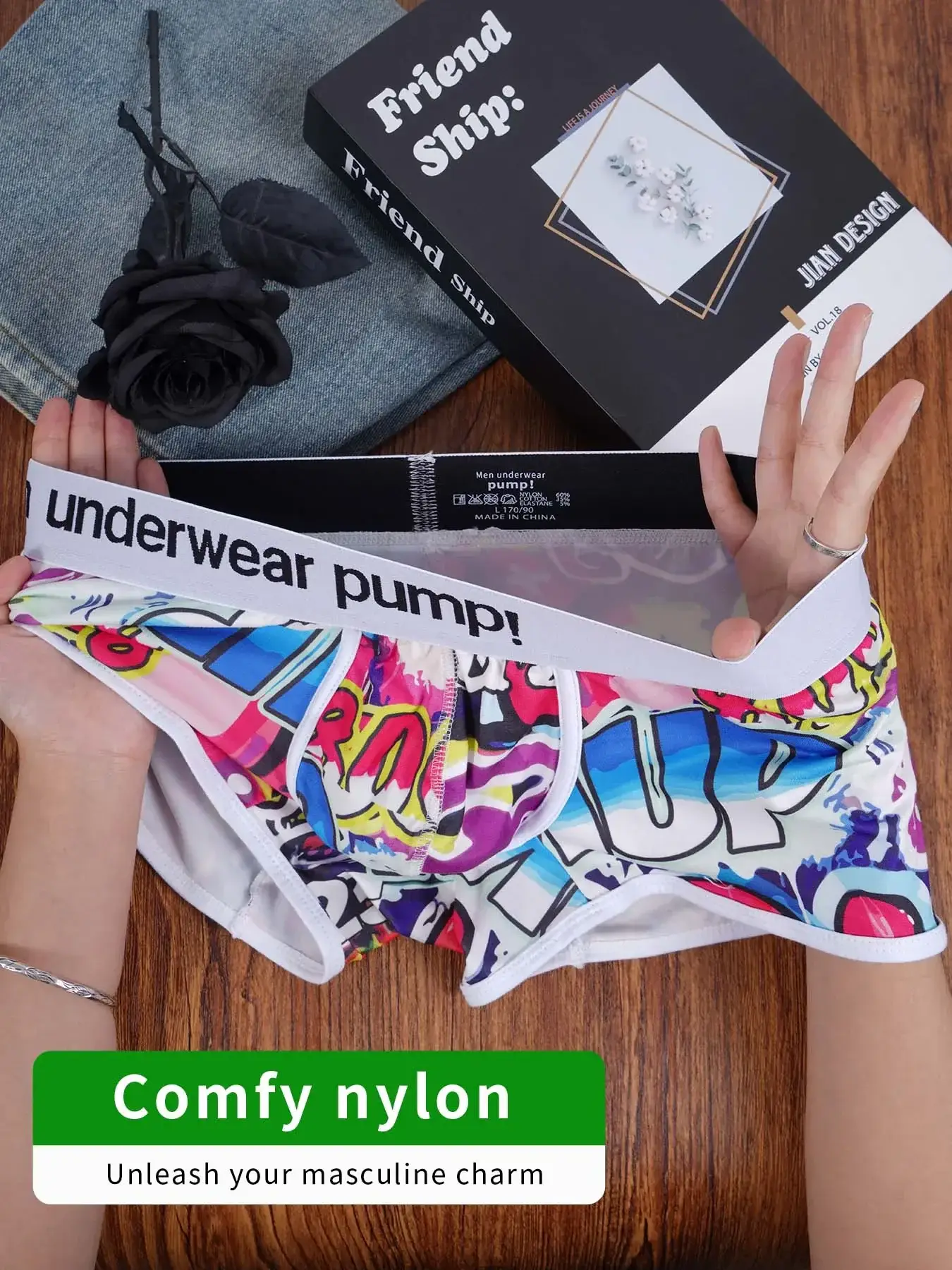 1- 4PCS Seluar Boxer Campuran Nilon Kapas Lelaki Seluruh Cetak Graffiti Pinggang Bergetah Lebar Seluar Dalam Fesyen Tidak Ketat — image 2