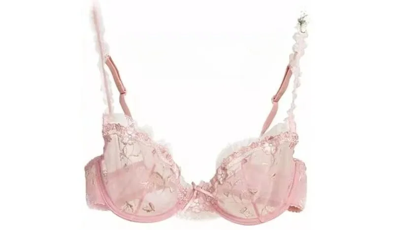 Ensemble de soutien-gorge non doublé de style Français | Demi-tasse minimiseur en dentelle pour grande taille de bonnet, sans rembourrage, fine, transparente, Anti-affaissement, Lingerie BANERDANNI — image 10