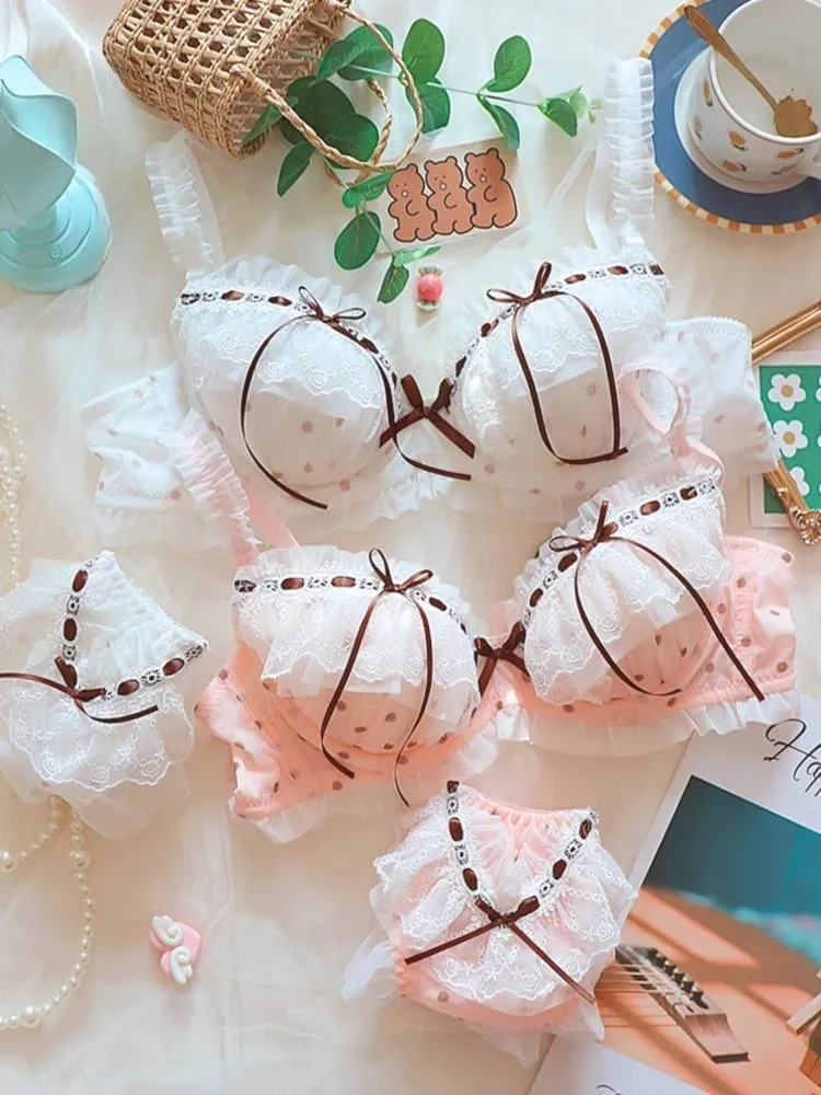 Roztomilá krajková sada podprsenky v japonském stylu s kosticí Light Push Up Support Sladký smyslný vzhled Teen Girls Podzimní Zimní kolekce CA — image 4