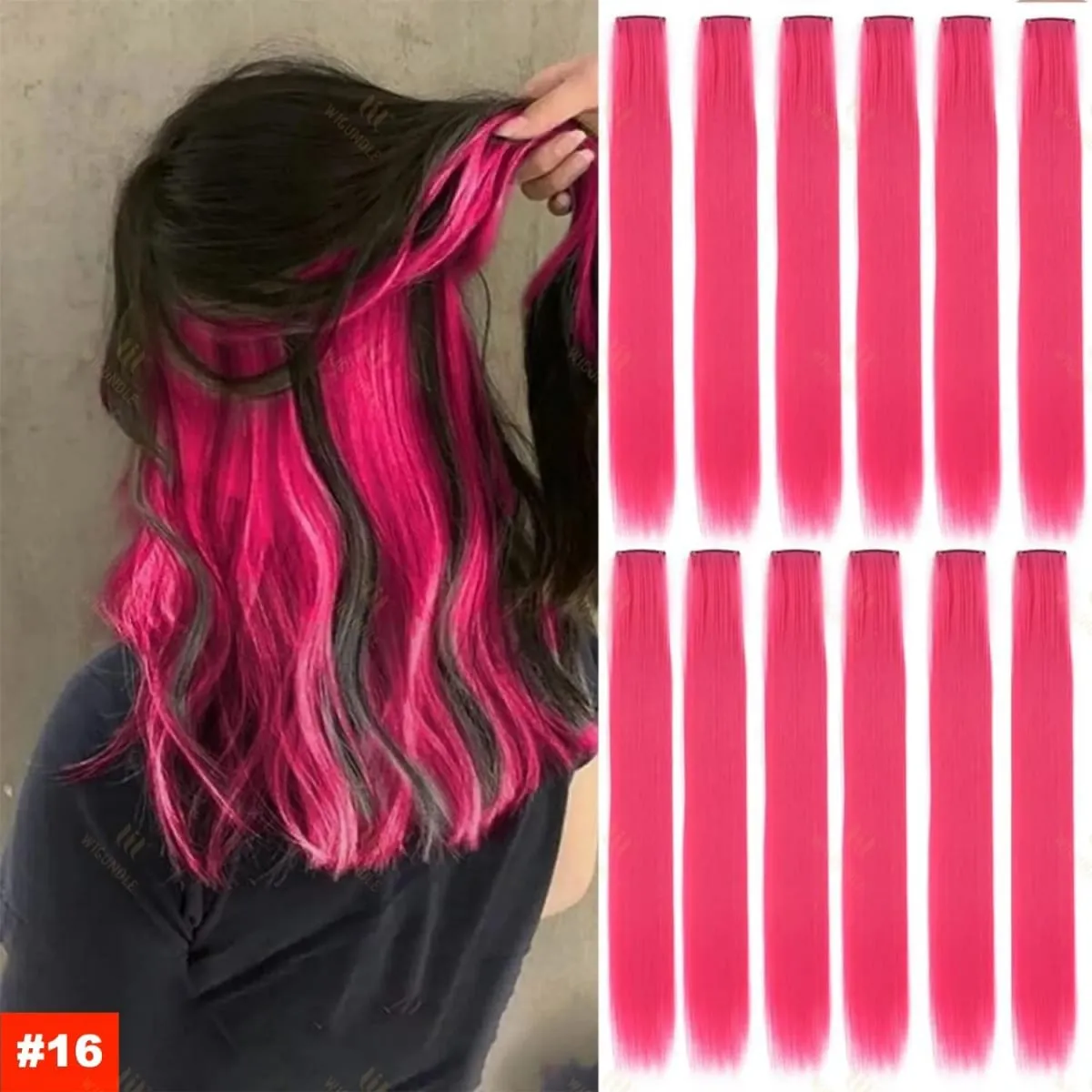 2026 สี Highlight Hair Extensions 22 นิ้วสายรุ้งสังเคราะห์ยาวตรง Hairpieces สีม่วงสีชมพูสีฟ้าสำหรับหญิงสาวเด็ก — image 14