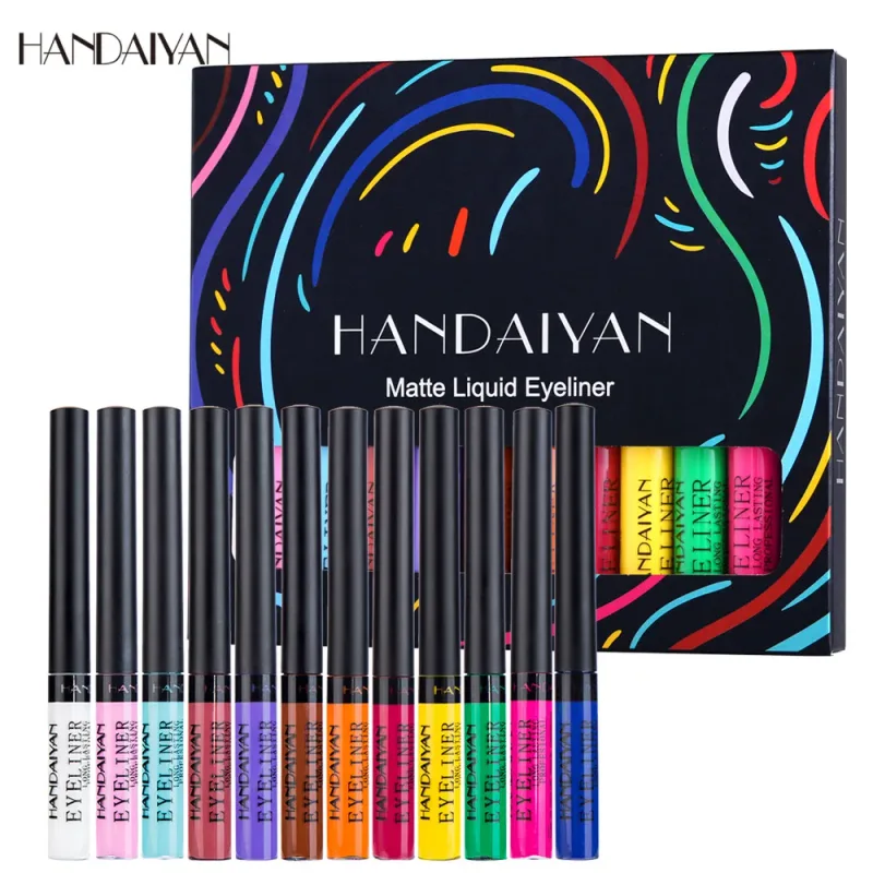 12pcs Colorful Waterproof Eyeliner Pen Set Fluorescent Matte Long-Lasting 24hrs Eye Liner Pencils for Face Makeup Decoration