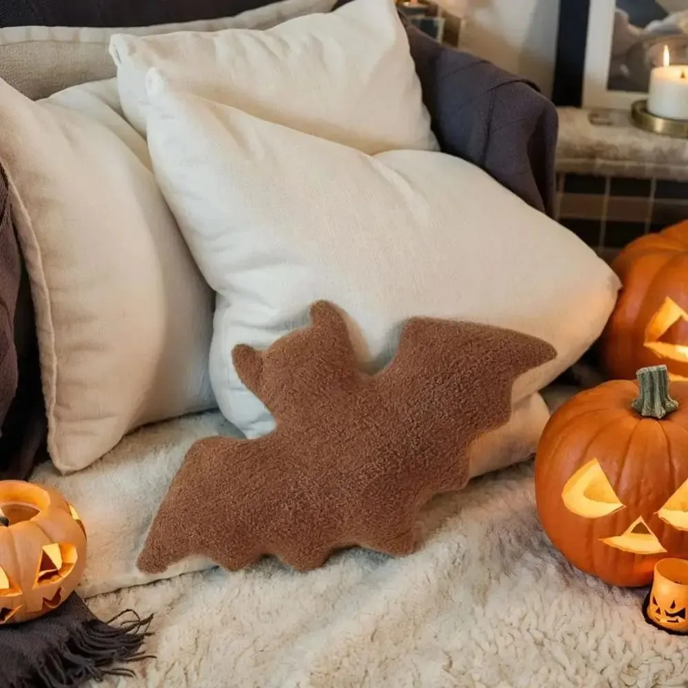 Material de pelúcia morcego travesseiro de pelúcia tema de halloween tecido macio morcego modelagem travesseiro preto branco marrom pelúcia animal para meninas — image 6