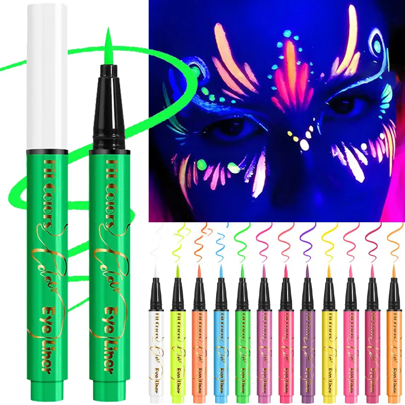 Pena Eyeliner Cair Cahaya Neon UV Tahan Air Cat Warna Wajah Neon Warna-warni Riasan Mata Panggung Seni Pesta Natal Halloween — image 2