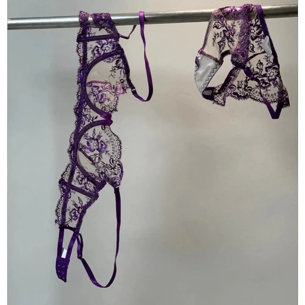 Französischer Stil Mesh-Stickerei-Spitzen-BH-Set mit Bügel, leicht transparenter dünner Dessous-Minimizer-BH für große Büste S-XL — image 1