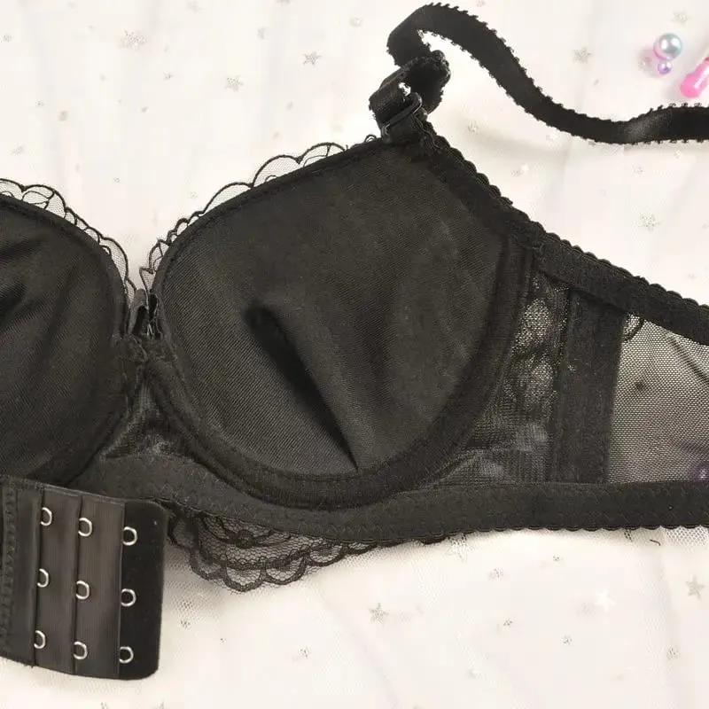 Set di lingerie sexy fiore di pizzo confortevole morbido reggiseno push up con ferretto e mutandine coppa AB intimo alla moda in due pezzi stile coreano — image 4