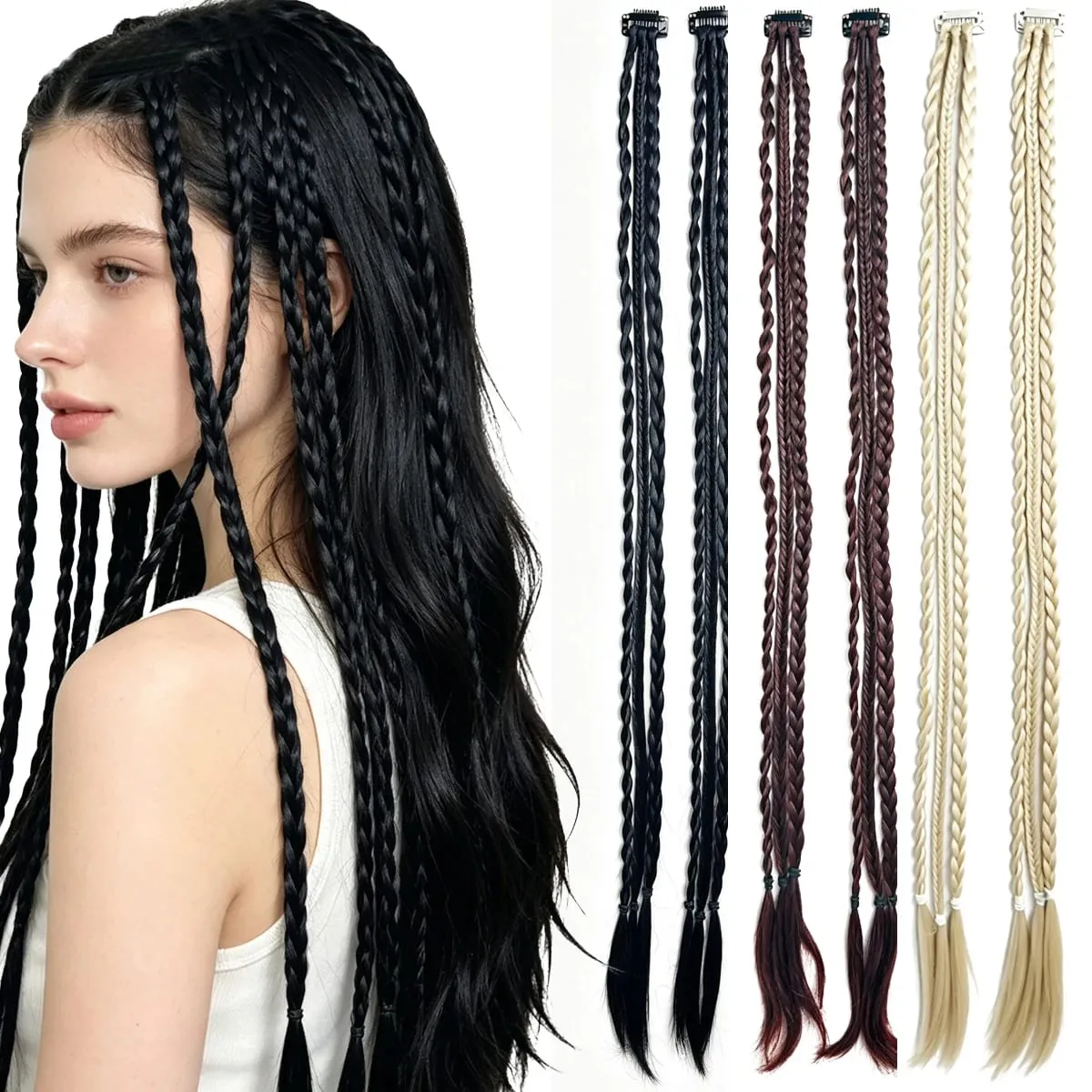 2PCS Synthetische 22"26" Clip In Zöpfe Haar Extensions Geflecht Pferdeschwanz Haarteile Geflochtene Haar Clip Auf Zöpfe für Frauen Tägliche Party — image 2