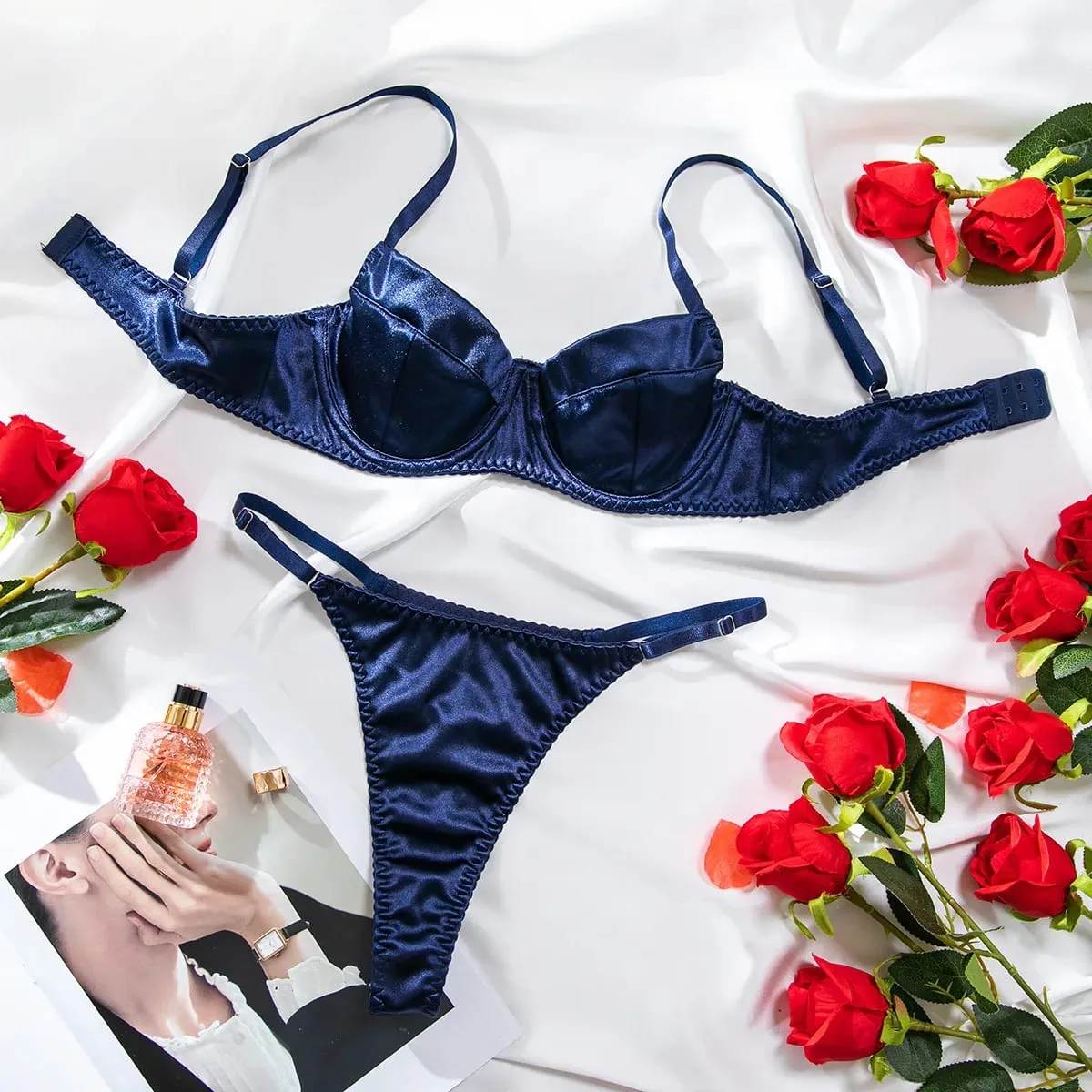 2-teiliges sexy BH-Set für Damen, Unterwäsche, Bügel, Push-Up, Satin, Patchwork-BHs und Tangas, Anzüge, attraktives Bilizna-Intim-Set — image 5