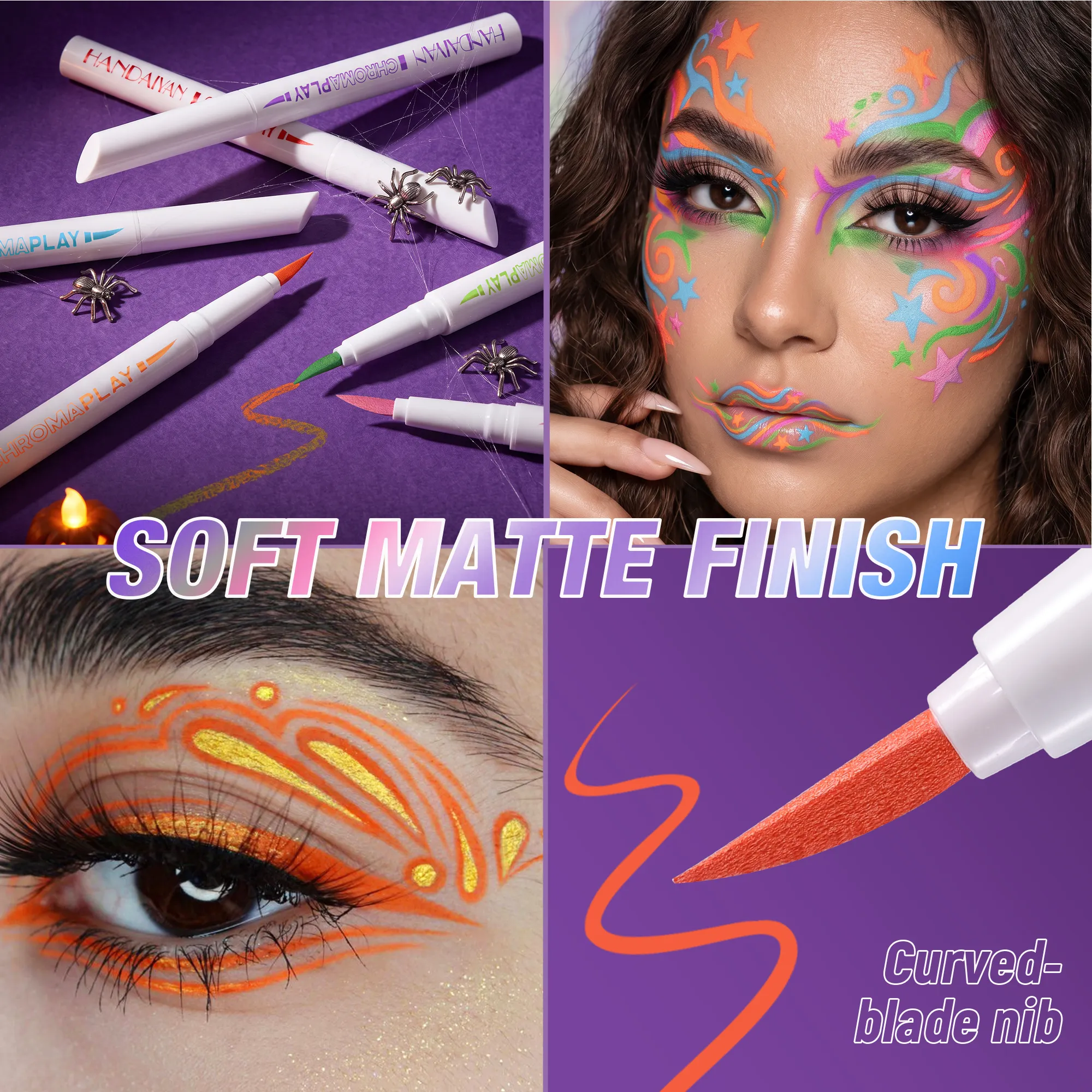 Pensil Celak Cecair Kalis Air Pengeringan Pantas Lukisan Pen Tahan Lama Berwarna-warni Matte Eye Liner Pen Solek Kosmetik Halloween — image 3