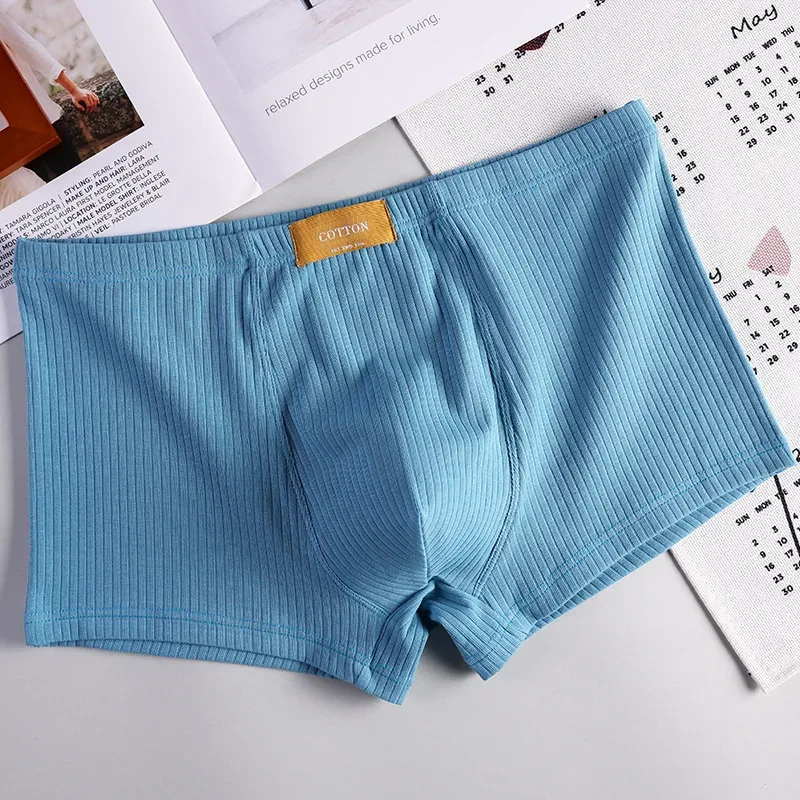 Cueca boxer masculina respirável de algodão macio, cueca boxer sólida cintura média em u convexa, shorts de seta masculina — image 5