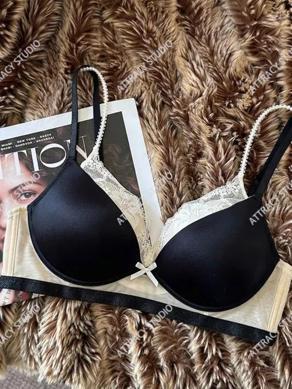 Bra Tekan Tubi V Dalam Renda Gelap Jepun Mengangkat & Meningkatkan Mesh Seksi Keselesaan Tanpa Wayar Jualan Panas BANERDANNI S-L