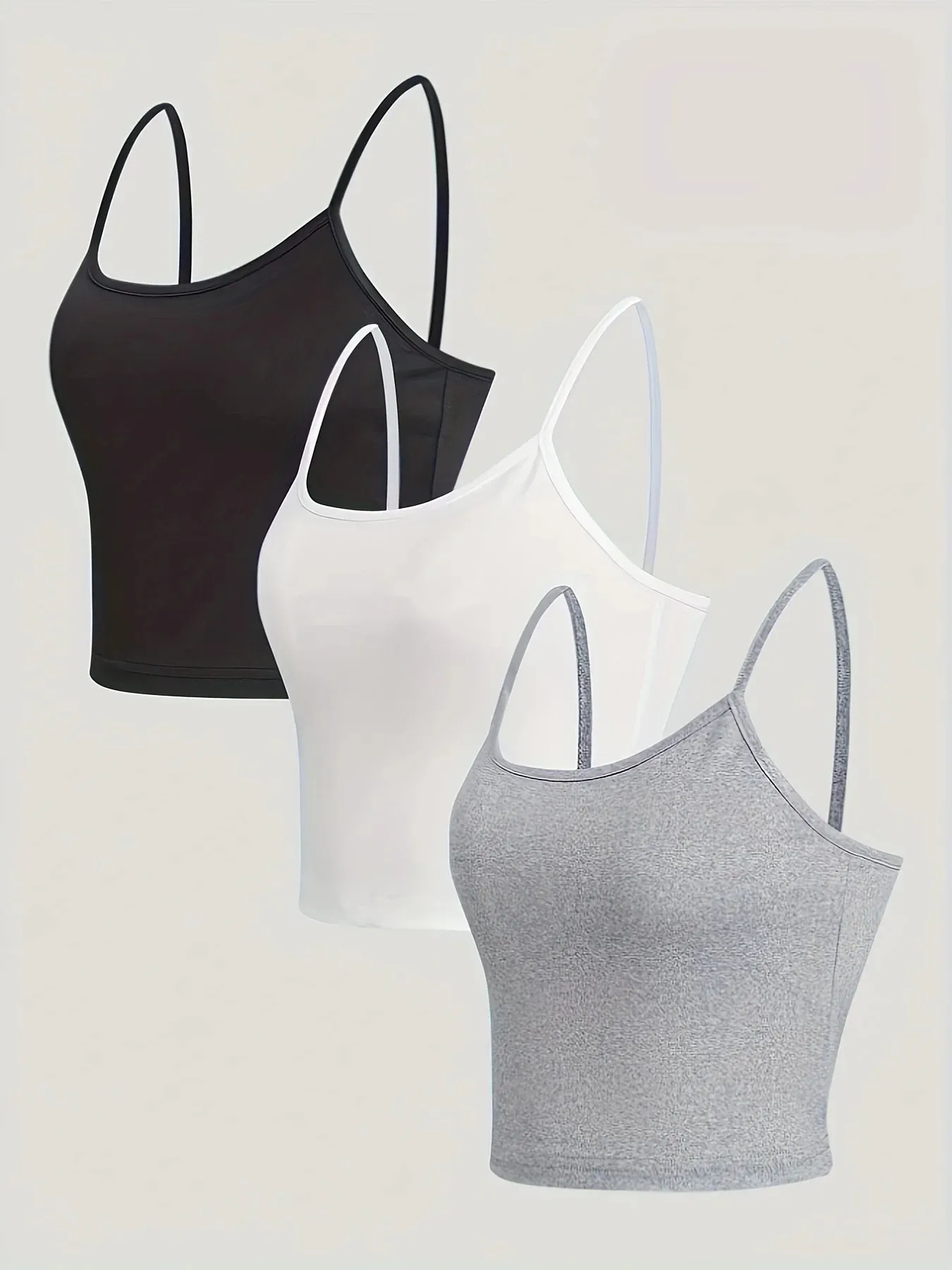 3 Pack Solid Color Cami Top Versatile Slim Backless Spaghetti Strap Top Para sa Pambabaeng Damit ng Tag-init — image 2