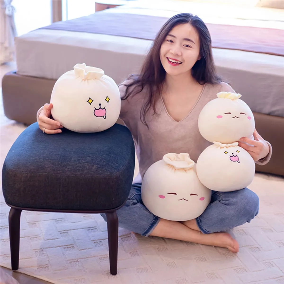 Stuffed Plush Cartoon Dumpling Plush Pillow for Car Room Office Dumpling Plush Pillow Toy Sofa Pillow Soft Back Cushion Ornament — image 2