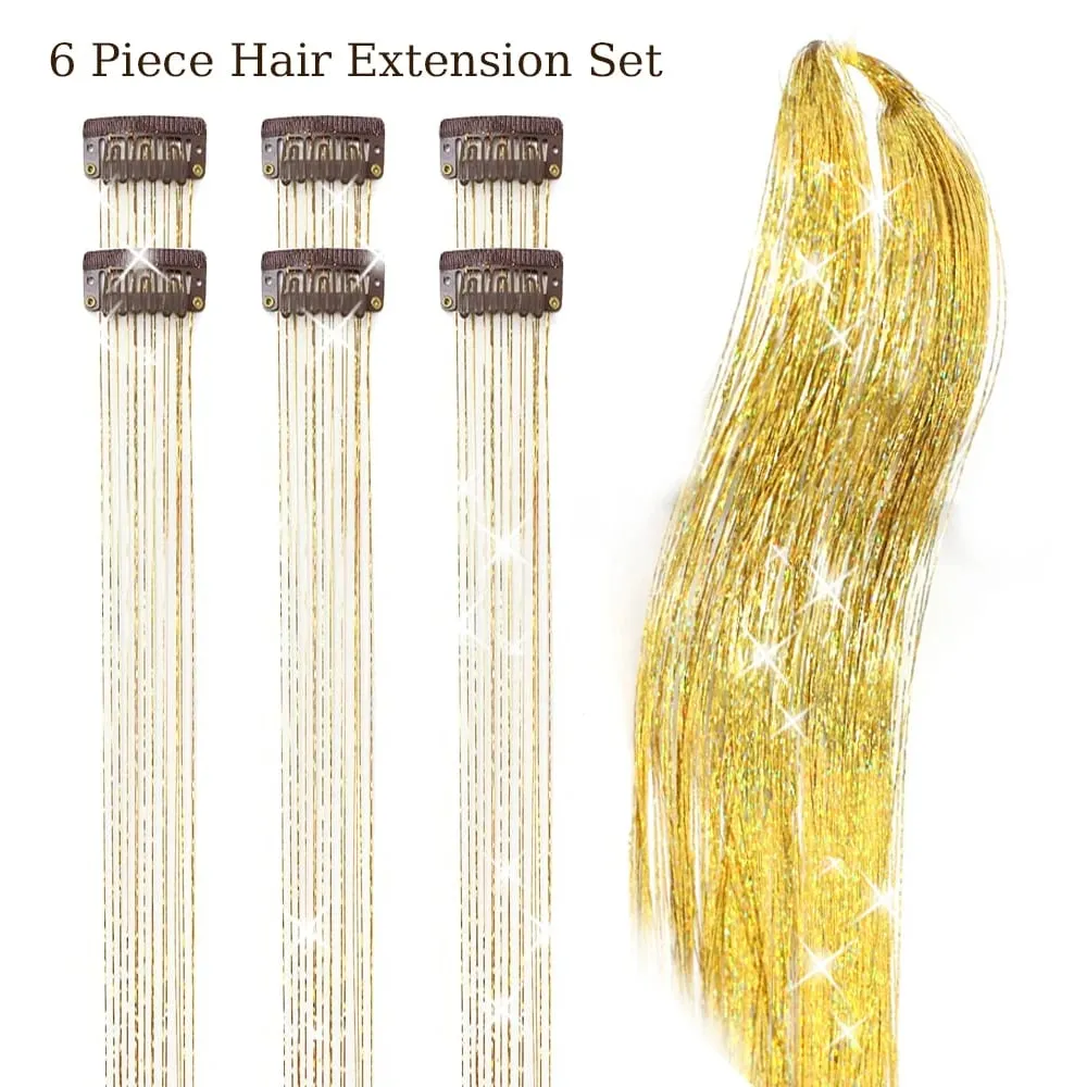 Hair Tinsel Pack Of 6Pcs Clip In Hair Tinsel 20Inch Colorful Glitter Tinsel Hair Extensions Festival Gift Tinsel Fairy Hairpiece — image 11