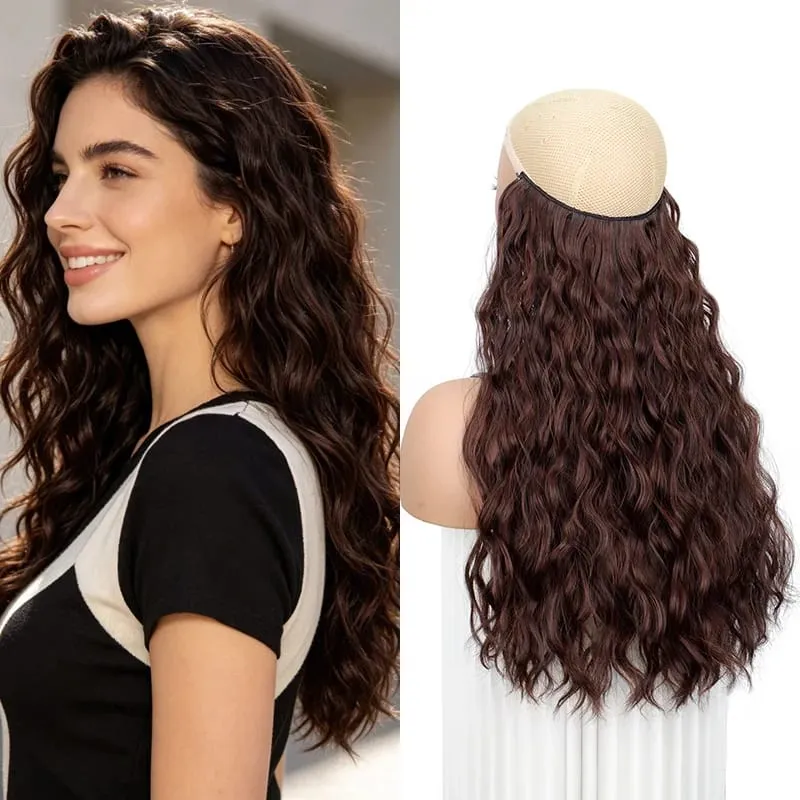 18Inch Synthetic Invisible Fish Line Hair Extensions Long Curly Wavy High Temperature Fiber Hairpiece for Women Daily Party