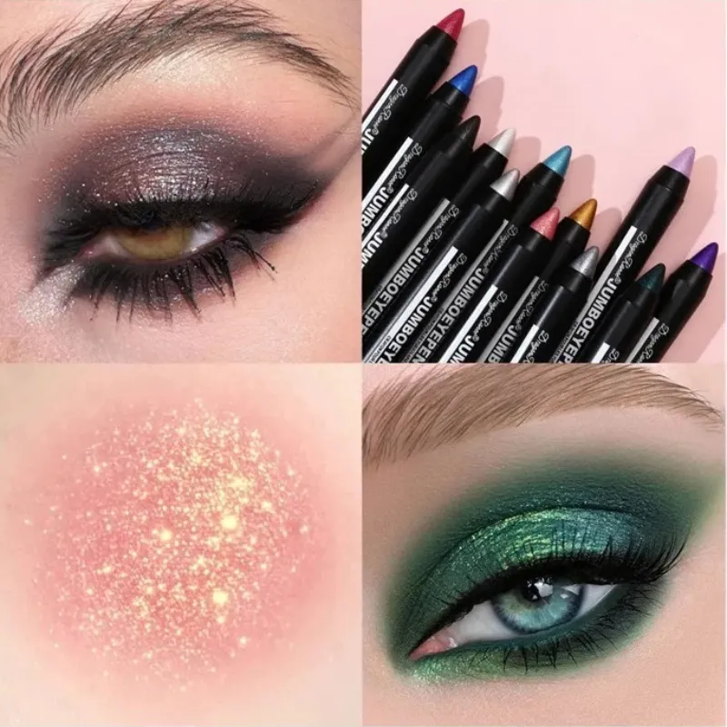 สีเขียวอายแชโดว์ดินสอกันน้ำ Pearlescent METALLIC Glitter Eye Shadow Stick ปากกาเน้นข้อความเครื่องมือแต่งหน้า Eye 12 สี — image 5