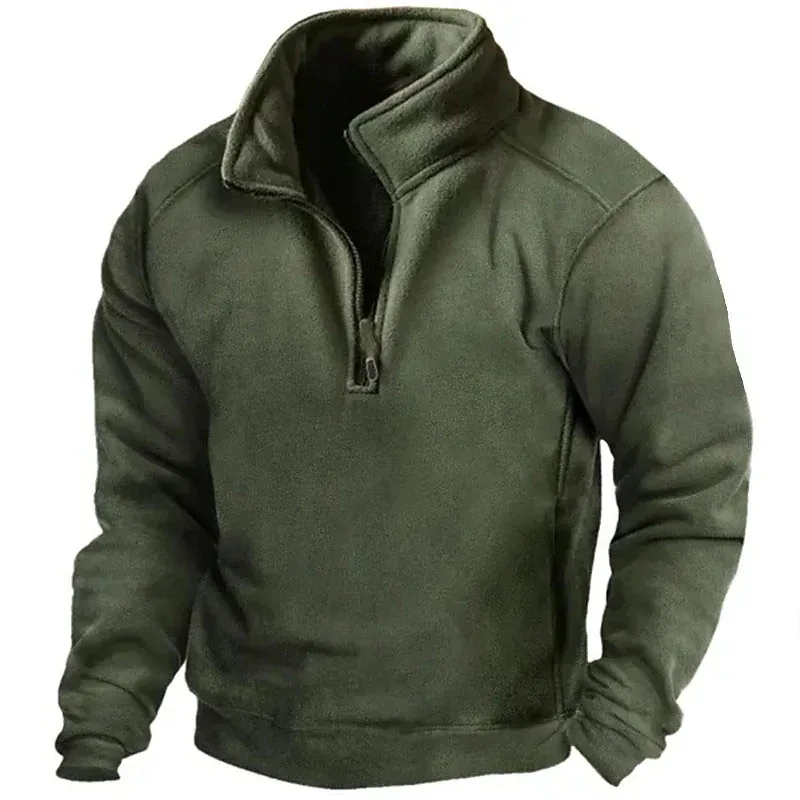 2026 Mens Half-Zip Sweatshirts Autumn Male Stand Collar Loose Solid Color Pullover New Man Trend Casual Army Green Hoodies