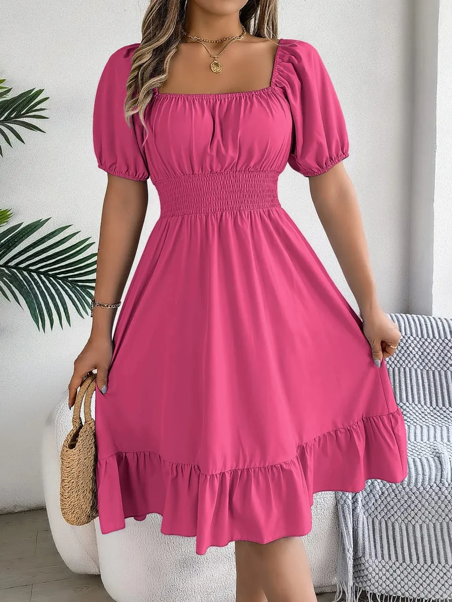 Frühling Sommer Elegantes Kleid mit hoher Taille Square Neck Kurzarm Rüschenkante Lange Kleider 2026 Valentinstag Damenbekleidung — image 2
