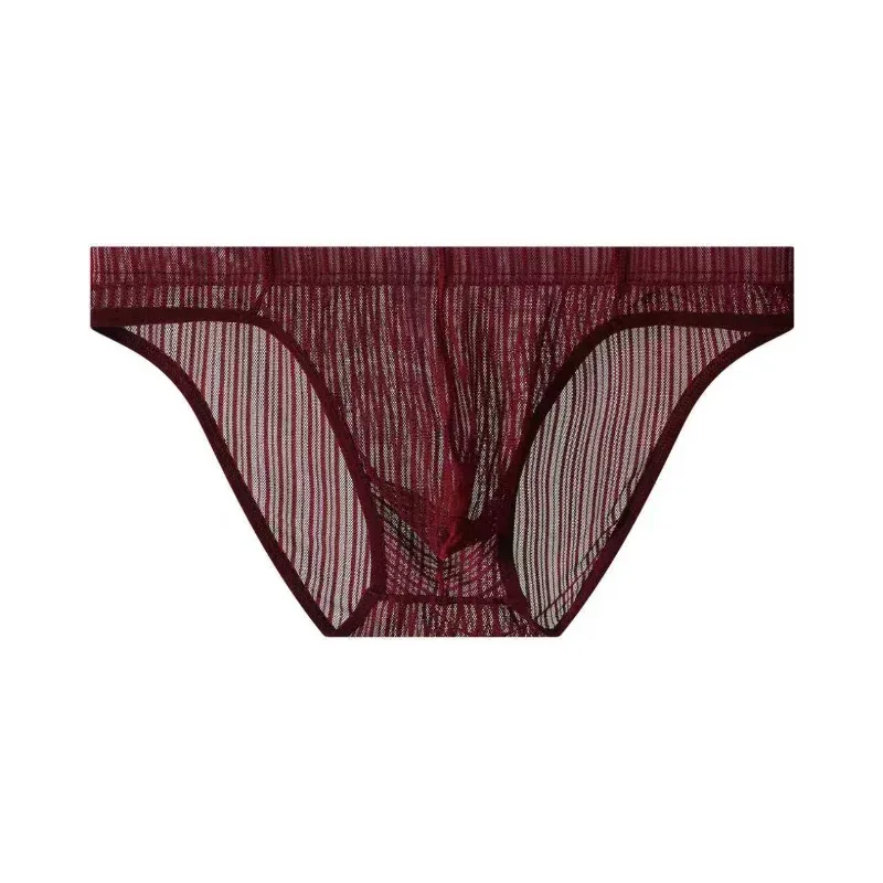 Celana Dalam Pria Celana Dalam Sutra Es Jaring Bergaris Bikini Ultratipis Bersirkulasi Tembus Pandang Kantong Cembung U Lingerie Eksotis String Homme — image 5