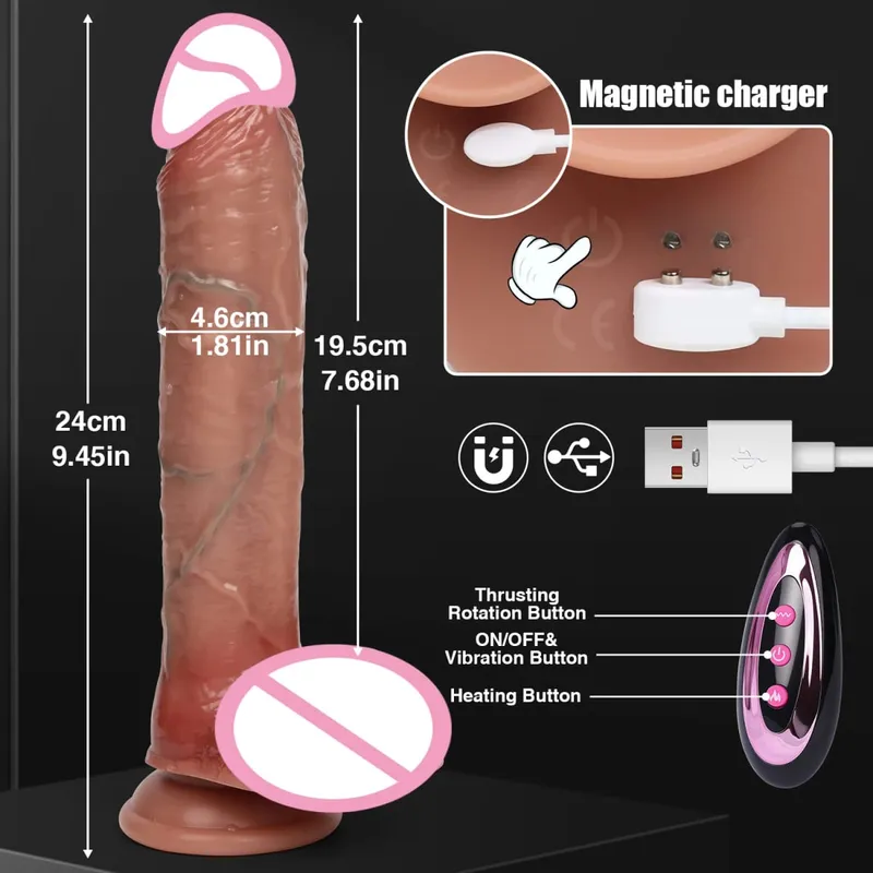 Erotic Dildo Telescopic Vibrator Female Vagina Penetration Realistic Large Penis Anal Plug With Female Sex Toys Heated Thruster