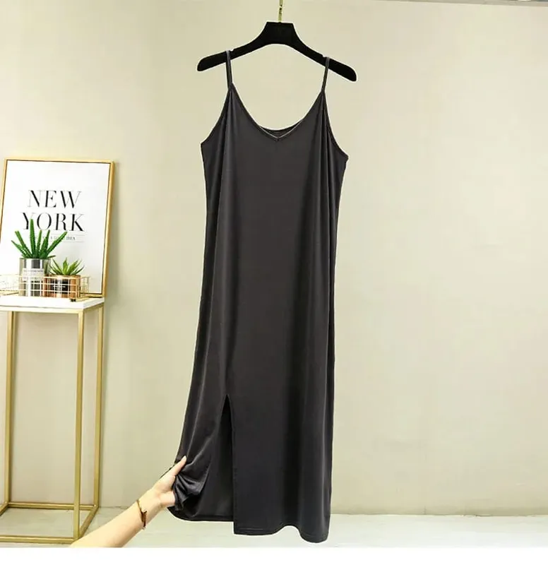 Womens Modal Volledige Slip Jurk Ondergoed Veststrap Solid Lange Onder Jurk Hemdje Slips Innerlijke Petticoat Vrouwen Intimates — image 14